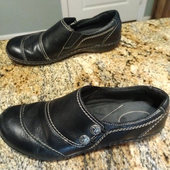 Clarks Bendables Ashland Alpine 62637 Slip On Black Leather Flat Shoes Sz 9 M - Picture 4 of 13